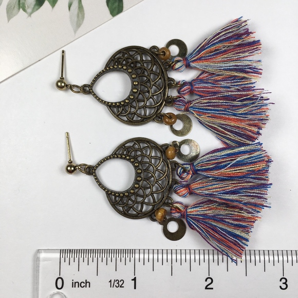 Vintage Boho Multicolored Tassel Earrings - Picture 4 of 4
